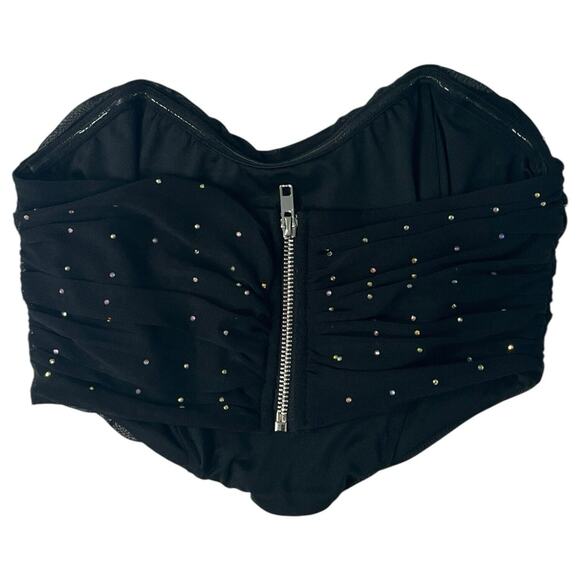 Hello Molly Top Womens S Cropped Strapless Rhinestone Sweetheart Diva Black - Picture 2 of 13